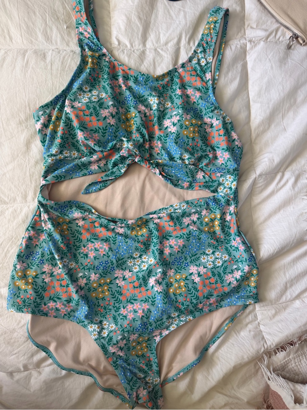 Floral One-Piece Swimsuit in Teal Green